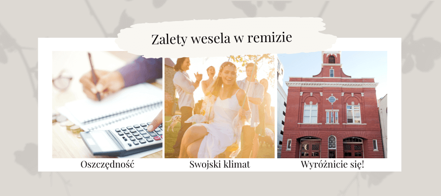 Zalety wesela w remizie
- oszczędność
- swojski klimat
- wyróżnicie się!